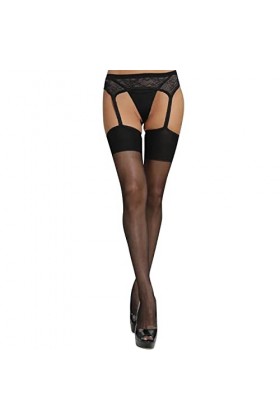 OBiQuzz Jarretière en dentelle pour femme 4 sangles avec bas pour cuissardes Lingerie élégante Mes bas, Noir , taille unique