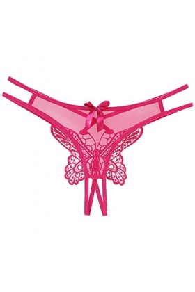 WhOpro Sexy Culotte Femme Ouverte Coquine String en Dentelle avec Noeud Lace Floral Transparent Tangas Slips Sexy String, Tai