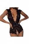 Hasagimol Lingerie Sexy Hot Chaude Femme One-Piece Col V Profond Dos Nu Réglable Teddy Sous-VêTement Entrejambe Dentelle Baby