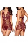 liaddkv Bow-Schwarz Sous-vêtements sexy pour femme Vêtements de nuit Chemise Poupée en dentelle Lingerie sexy Fluo, Bordeaux,
