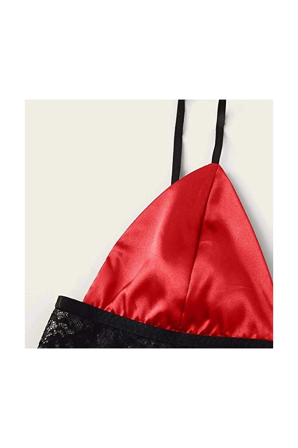 liaddkv Sous-vêtement sexy en dentelle pour dormir, en soie, satin, poitrine ouverte, lingerie, rouge, M