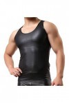 Veste pour homme aspect vernis T-shirt slim fit latex brillant haut sexy en cuir verni avec col montant hippie disco fête clu