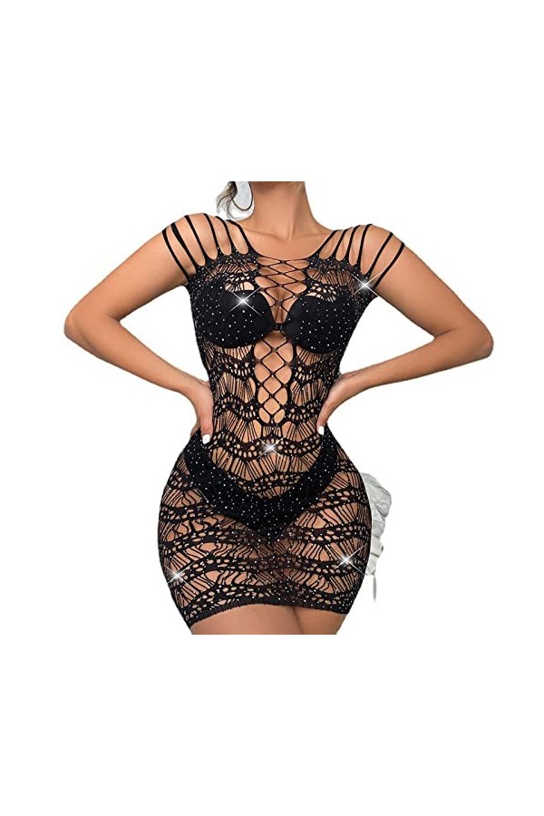 Lingerie Sexy Hot Bodystocking pour Femme Poitrine Noire pour Femmes Enveloppant des sous-vêtements Amusants en Chaud avec de