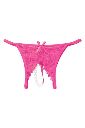 Culotte Femme Tanga String en Coton Slips Shorty Femmes Perle Massage Sexy Femme Ouvert Entrejambe Dentelle Transparent Strin