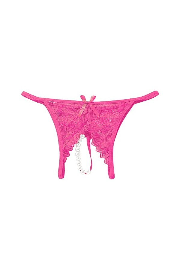 Culotte Femme Tanga String en Coton Slips Shorty Femmes Perle Massage Sexy Femme Ouvert Entrejambe Dentelle Transparent Strin