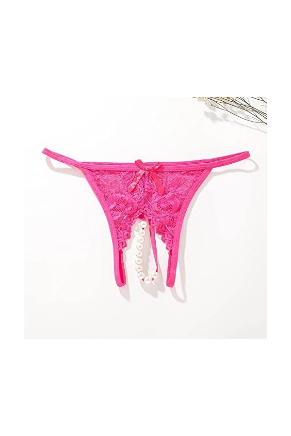Culotte Femme Tanga String en Coton Slips Shorty Femmes Perle Massage Sexy Femme Ouvert Entrejambe Dentelle Transparent Strin