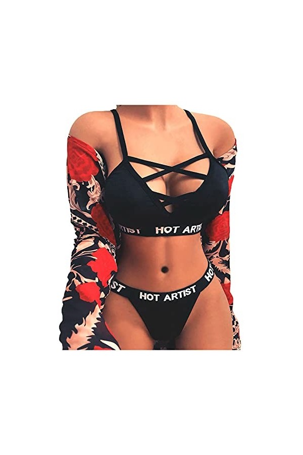 Lingerie en fourrure pour femme - Bandage de nuit - Corset creux - Sous-vêtements - Corset - Haut pour femme - Menottes, Noir