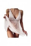 Body dos nu pyjama sous-vêtements bretelles dentelle transparente sexy robe femme sous-vêtements fête tenue femme sexy, Blanc