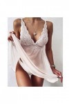 Body dos nu pyjama sous-vêtements bretelles dentelle transparente sexy robe femme sous-vêtements fête tenue femme sexy, Blanc