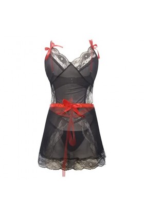 Lingerie sexy en dentelle avec string pour femme, Noir , XXL