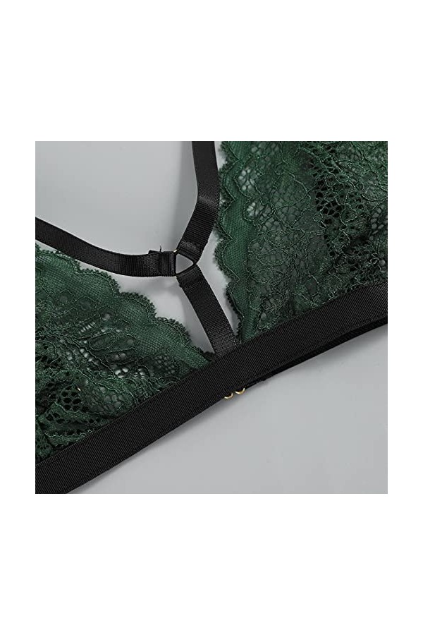 TDEOK Ensemble de lingerie avec bretelles en acier - Pyjama sexy - Avec anneau et pyjamas, vert, XXXXL