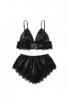 liaddkv Sous-vêtement sexy en dentelle pour dormir, en soie, satin, poitrine ouverte, lingerie, Noir , L