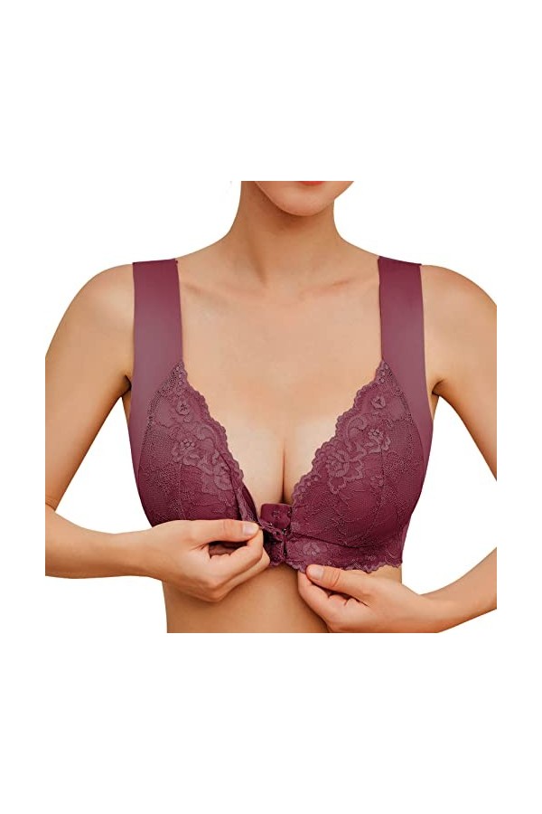 CUTeFiorino Sportbustiers Soutien-gorge pour femme sans anneau en acier Soutien-gorge pour femme Fermé Devant Dos en T Grande