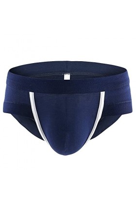 Costume Cosplay Sexy Hommes Sexy Coton Shorts sous-vêtements Doux Renflement Pouch Slip Lingerie Similicuir Navy, XXL 
