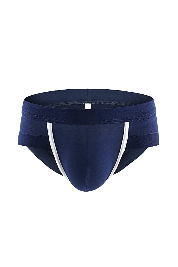 Costume Cosplay Sexy Hommes Sexy Coton Shorts sous-vêtements Doux Renflement Pouch Slip Lingerie Similicuir Navy, XXL 