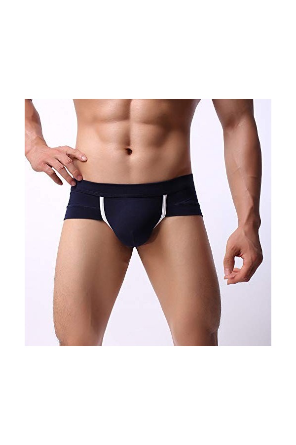 Costume Cosplay Sexy Hommes Sexy Coton Shorts sous-vêtements Doux Renflement Pouch Slip Lingerie Similicuir Navy, XXL 