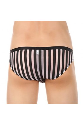 Slips pour Hommes Sexy Interstrip Culotte Respirante Slip rayé en Maille Transparente Lingerie Ouverte