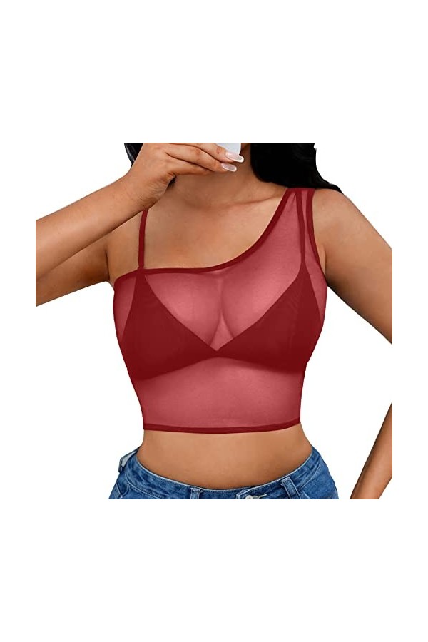 Lingerie Sexy Femme Hauts décontractés sans manches pour femmes voir à travers la chemise transparente pour femmes en maille 