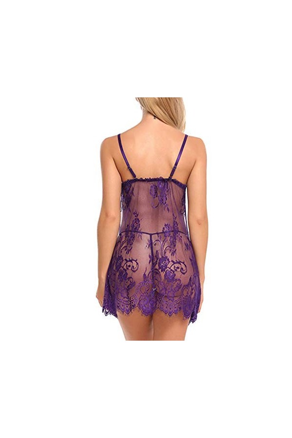 WinvOx Sous-vêtements Femmes Lingerie Sexy Dentelle Cils Nuit Chemise de Nuit Chemise Sexy Soutien-gorge, voilet, S