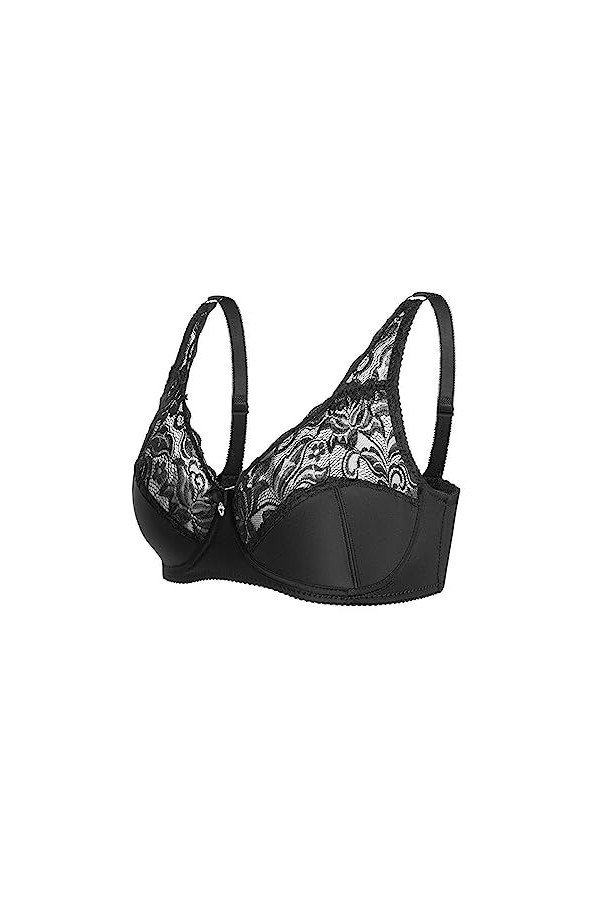 Bralette sans fil convertible en dentelle pour femme avec bretelles et rembourrage amovible, Noir , 110D