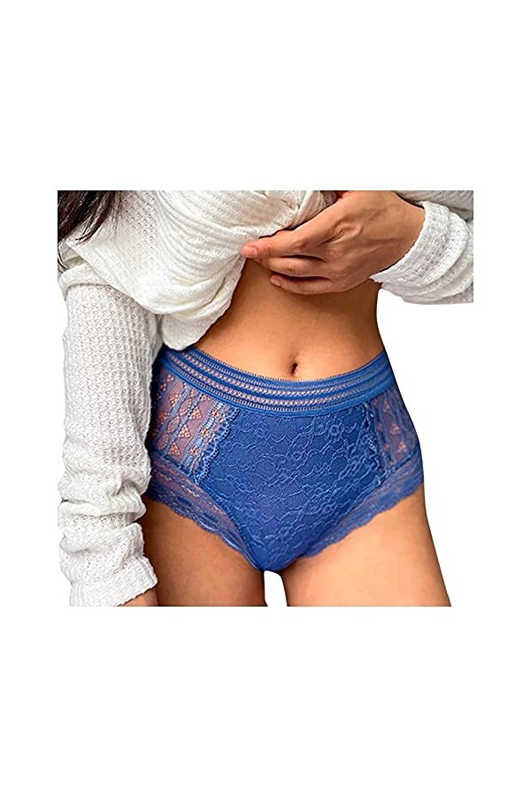 Nouvelle Culotte Chaude pour Les Femmes Crochet Dentelle Culotte à Lacets Sexy évider sous-vêtements en Coton Blue, XXL 