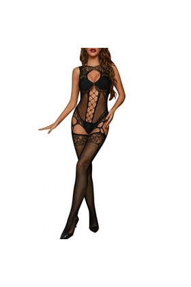 IKFIVQD Lingerie sexy en dentelle pour femme - Lingerie sexy en dentelle - Sous-vêtements de nuit - Combinaison, a-noir, tail