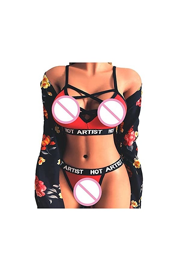 Lingerie en fourrure pour femme - Bandage de nuit - Corset creux - Sous-vêtements - Corset - Haut pour femme - Menottes, roug