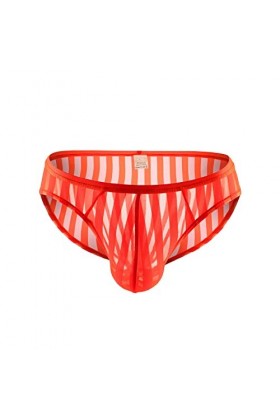 Slips pour Hommes Sexy Interstrip Culotte Respirante Slip rayé en Maille Transparente sous-vêtements Homme Doux Orange, XL 