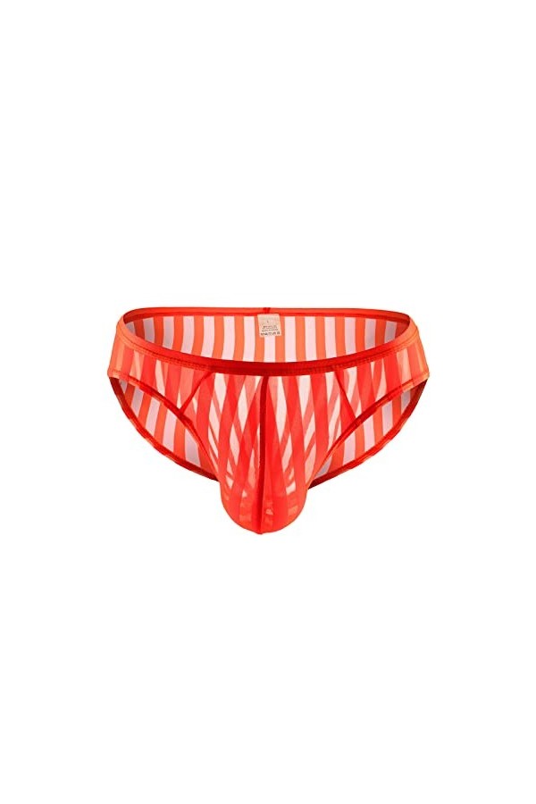 Slips pour Hommes Sexy Interstrip Culotte Respirante Slip rayé en Maille Transparente sous-vêtements Homme Doux Orange, XL 