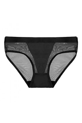 Liebeimmer Culotte sexy en maille extensible pour femme - Culotte sexy sans couture - Taille basse, Noir , L