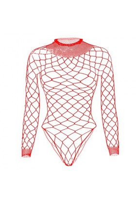 sous-vêtements érotiques pour Femmes Net Suit de pêche Trous évidés sous-vêtements Sexy Chemise De Nuit Longue Red, M 