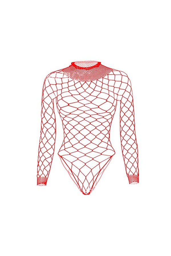 sous-vêtements érotiques pour Femmes Net Suit de pêche Trous évidés sous-vêtements Sexy Chemise De Nuit Longue Red, M 