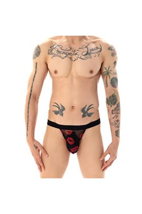 Sulifor Slip en Maille pour Homme Fendu Respirant après Avoir évidé Les sous-vêtements Sexy à lèvres Rouges Sexy Jour De Sema