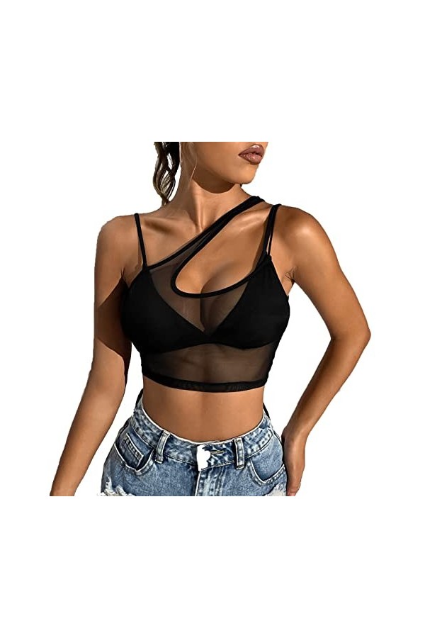 Lingerie Sexy Femme Body et Combinaison Hauts décontractés sans manches pour femmes voir à travers la chemise transparente po