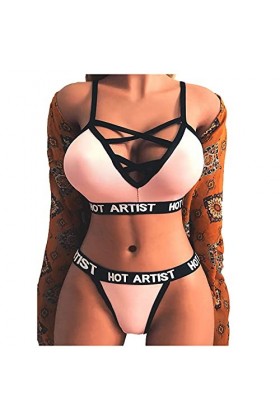 Lingerie en fourrure pour femme - Bandage de nuit - Corset creux - Sous-vêtements - Corset - Haut pour femme - Menottes, Rose