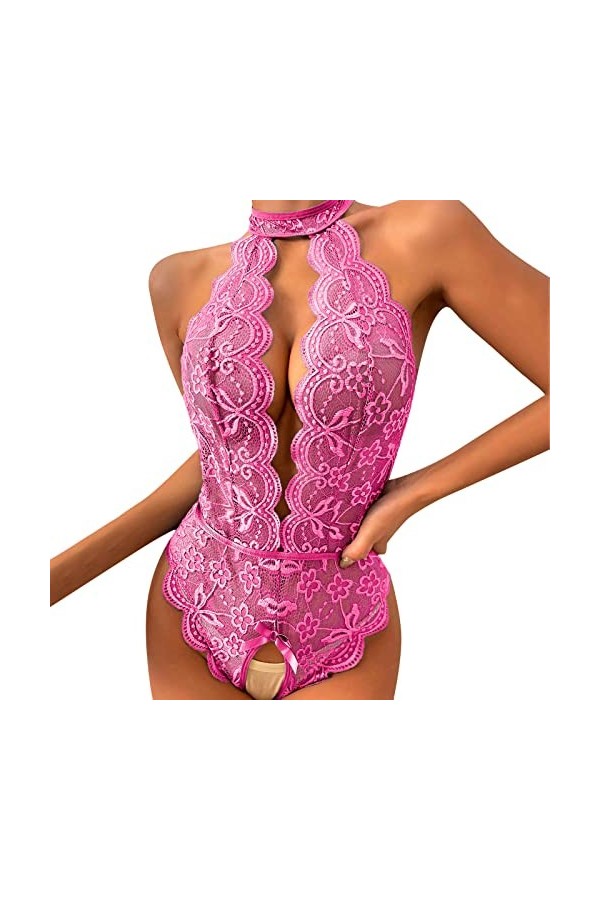 CreoQIJI Body en Dentelle Femmes Mode Body Lingerie Jeu de Rôle Lingerie Sexy Femmes Costumes Rouge Plaid Lingerie Noël Ange,