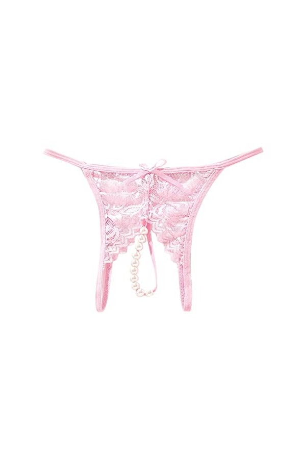 Culotte Femme Tanga String en Coton Slips Shorty Femmes Perle Massage Sexy Femme Ouvert Entrejambe Dentelle Transparent Strin