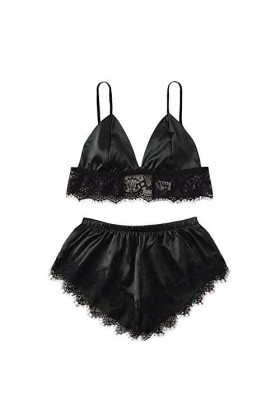 liaddkv Sous-vêtement sexy en dentelle pour dormir, en soie, satin, poitrine ouverte, lingerie, Noir , XL
