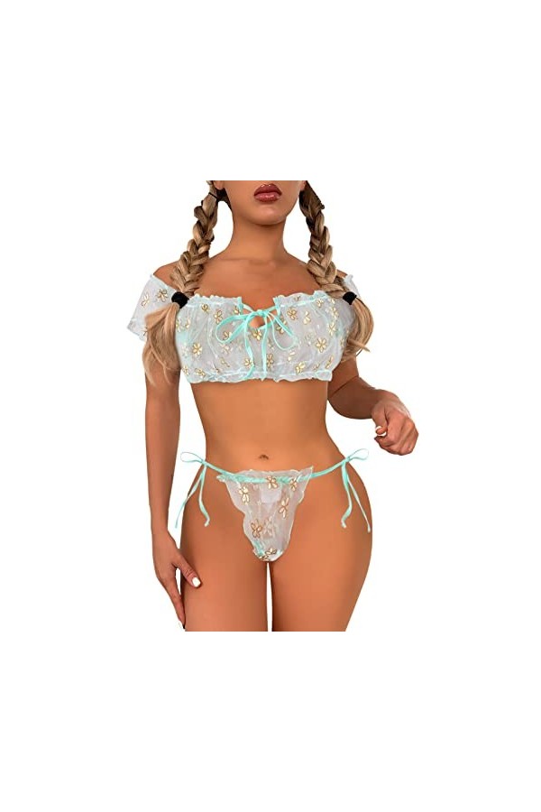 Dentelle Bas de Lingerie Bodystocking Mignon Jeunes Dames Haut en Dentelle Transparente et String Filles sous-vêtements Voir