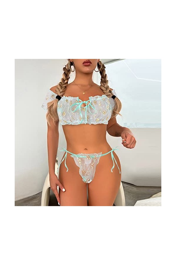 Dentelle Bas de Lingerie Bodystocking Mignon Jeunes Dames Haut en Dentelle Transparente et String Filles sous-vêtements Voir