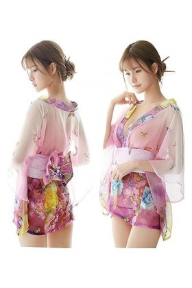 VENEZIANA Femmes Dété Ultra-Mince Tentation Pyjamas Cosplay Uniforme Chemise De Nuit Doux Kimono Japonais Ensemble Rose Ros