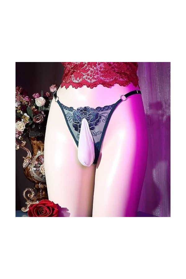 Lingerie Homme Sexy Hot String homme brodé maille Sexy appel Transparent taille basse réglable grande taille sous-vêtements C