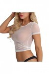 TDEOK Ensemble lingerie sexy sexy avec chemise transparente et bretelles, Blanc., S