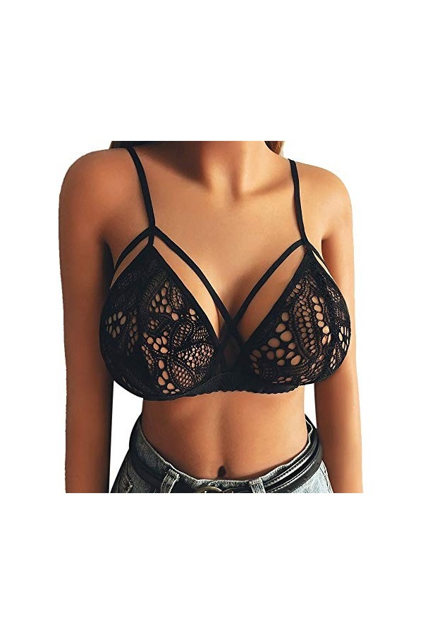 BIISDOST Lingerie sexy en dentelle pour femme - Bustier - Sous-vêtements sexy - Avec fente - Taille S, Noir , L