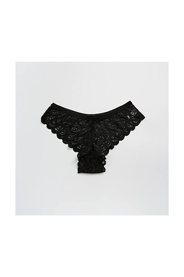 BIISDOST Femme Stretch Bikini G-String Panty Lace Trim 4 Couleurs Comfy Sexy Underwear Entrejambe Black, XL 