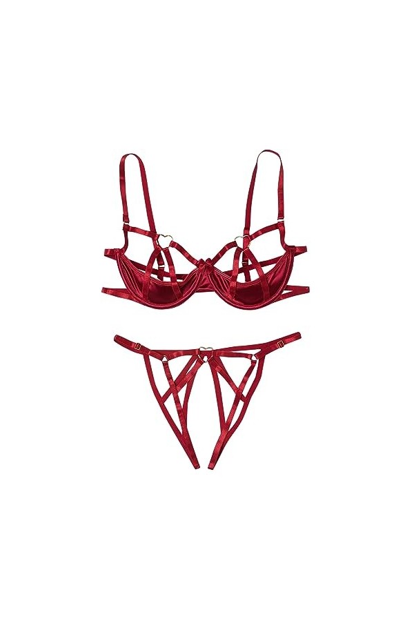 Nuisette Femme Sexy Hot Combinaison Moulante en Maille élastique pour Femme Voir à Travers Le Cou Halter Couleur contrastée C