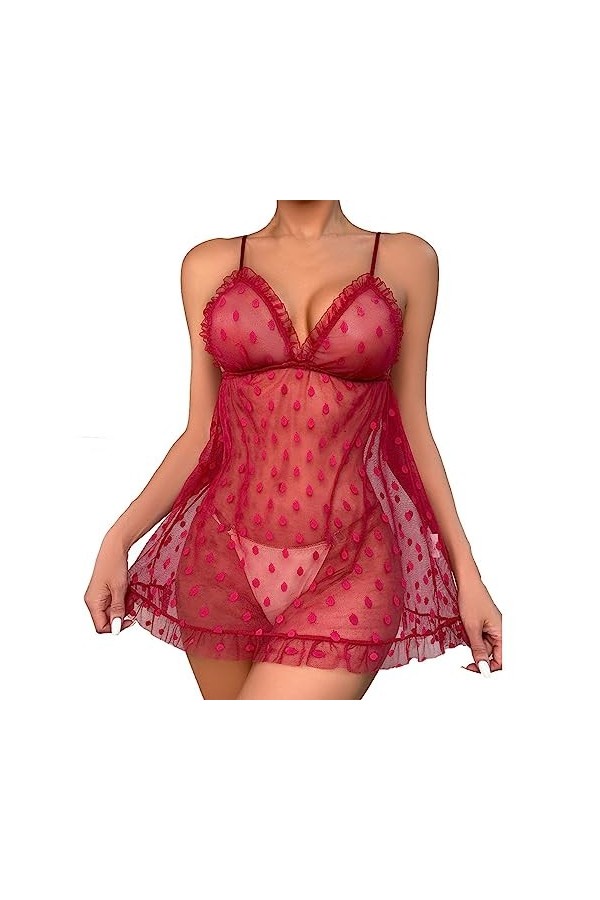 Générique Promo Lingerie Dames Sexy Lingerie Sexy Sling Pyjama Mesh Wave Point Sexy Chemise de Nuit Chemise De Nuit Coton Re