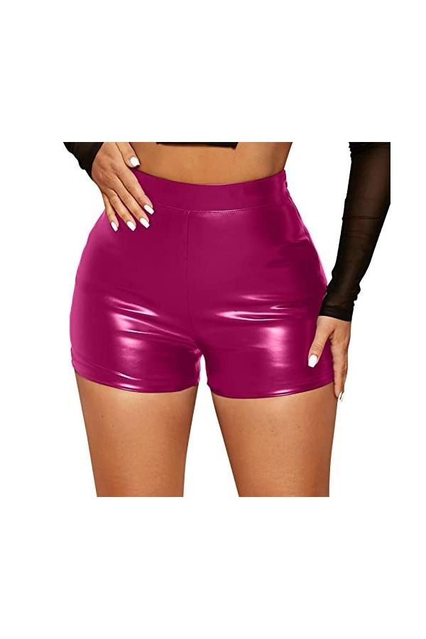 Gefomuofe Boxer en cuir pour femme - Latex brillant - Pantalon en cuir Sissy avec fermeture en latex - Aspect laqué - Hipster