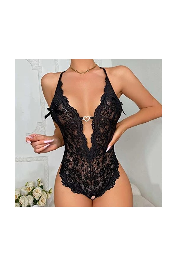 Lingerie Femme Sexy Ensemble Ouverte Lingerie Sissy Érotique Col en V Profond Mini Robe Sexy Clubwear Harness Body Nuisette S