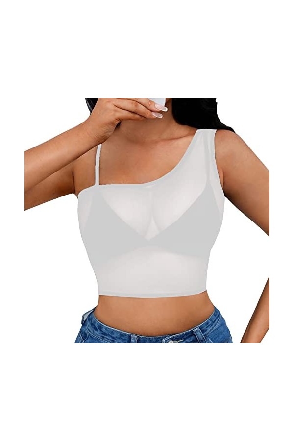 Lingerie Sexy Femme Hauts décontractés sans manches pour femmes voir à travers la chemise transparente pour femmes en maille 